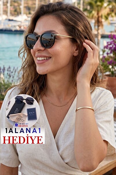 Lozzo Kadın UV400 Oval Siyah Güneş Gözlüğü Gold Sap WP25-37 C2