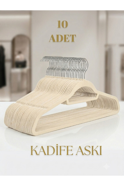 Rem 10 Adet Krem Kadife Elbise Askısı Kadife Ceket Askısı Yüksek kalite 44 cm...