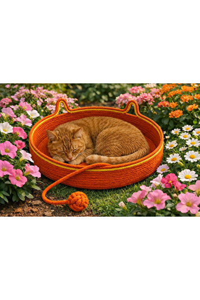 Be Cat Cat & Dog Bed, 40 cm Cotton Cord Rope, Wicker Cat Bed, Orange Color