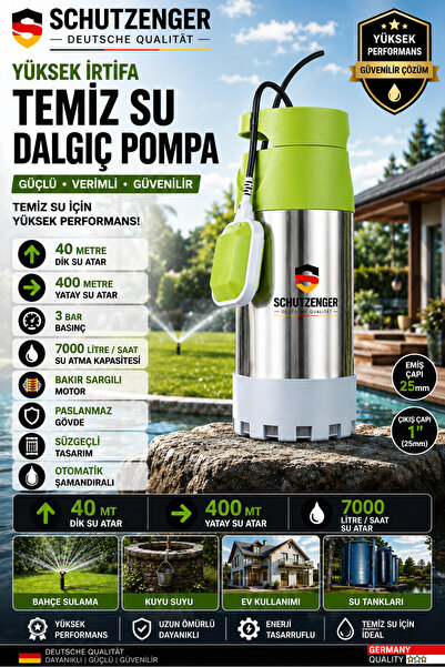 SCHUTZENGER Alman 3.5 Hp Yüksek Basınç Su Pompası Plastik Dalgıç Pompa 40 Mt ...