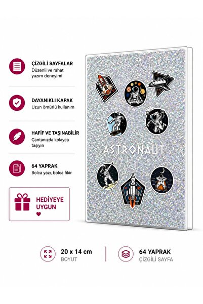 4nio Astronaut Gray Sa šljokicama beležnica