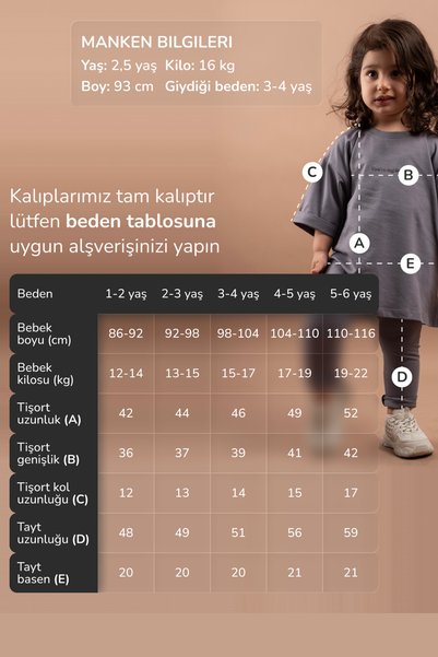 VAUVA Kız Çocuk Nakışlı Oversize Tişört-Tunik Tayt Takım %100 Pamuk 1-6 Yaş