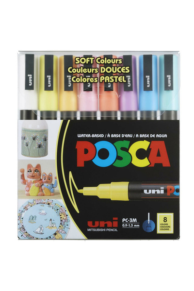POSCA Uni 0.9-1.3 Su Bazlı Poster Markörü Soft Renk 8'Li Pc-3M/8C SC Set