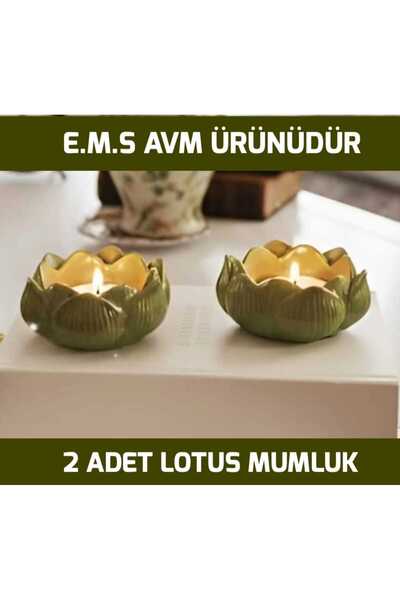 E.M.S AVM Lotus Mumluk Mint Yeşil Renk Dekoratif Mumluk Tealight Mumluk 2 Ade...