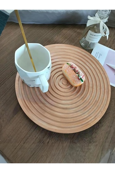 Go İthalat Round Diameter: 28cm Double-Sided Flat Channel Wooden Bamboo Servi...
