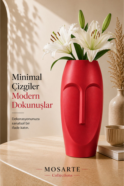 Mosarte Stoneface Series Minimalist Soyut Yüz Vazo / Heykel – Modern Dekorati...