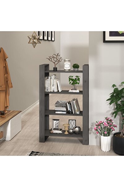 Concept Bibliotecă/Separator cameră, gri, 80x35x125 cm, lemn masiv pin