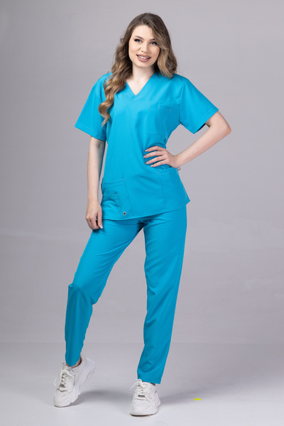 tag Costum medical pentru femei, bluză și pantaloni, STELLAR, ocean, 100% pol...