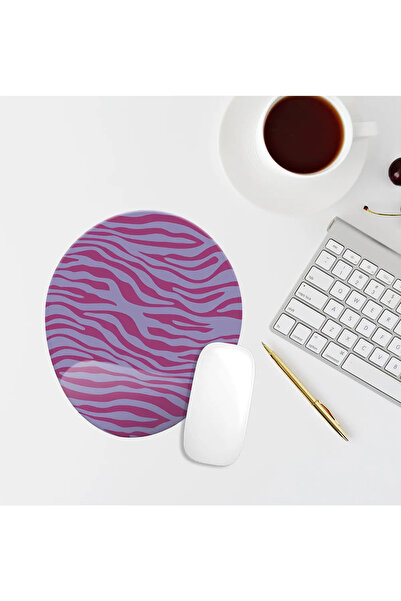 Özer Store Μωβ οβάλ μαξιλαράκι ποντικιού με μοτίβο Zebra με στήριγμα καρπού