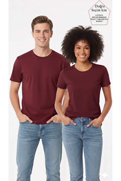SmallTouch Unisex Kadın - Erkek Regular Kalıp Bordo Basic Tişört