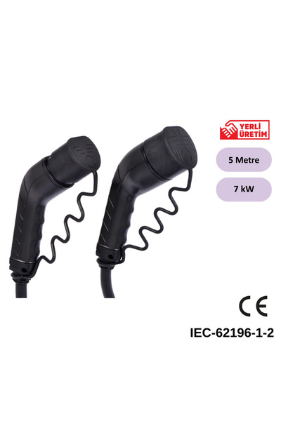 Elektrikli Araç Şarj Kablosu - 7 KW / 32A / 5 Metre / 1 Faz-Siyah