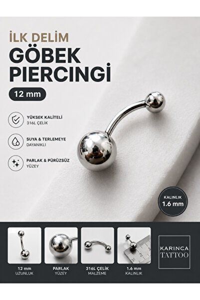 Karınca Piercing ilk Delim Piercing 12 Mm Büyük Boy Düz Taşsız Göbek Piercing...