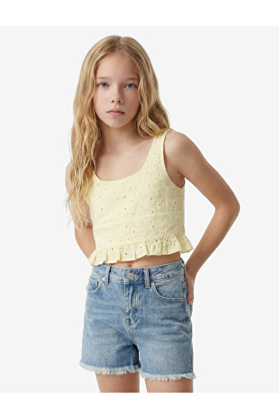 Koton Pamuklu Yuvarlak Yaka Askılı Brodeli Crop Bluz