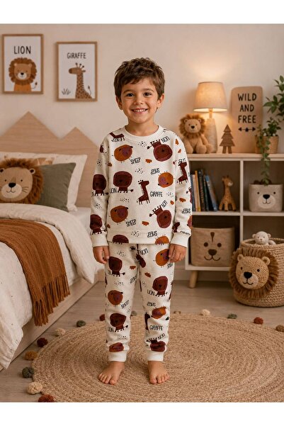 Fil Kids Set de pijamale sezoniere cu mâneci lungi, din bumbac, culoare ecru,...