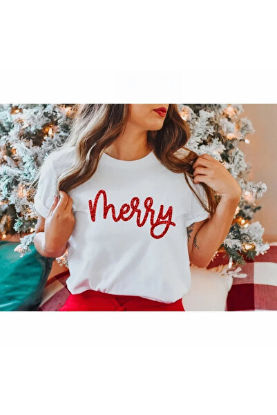 Generic Brand Πρωτοχρονιάτικο μπλουζάκι με στάμπα Merry Christmas, κοντομάνικ...