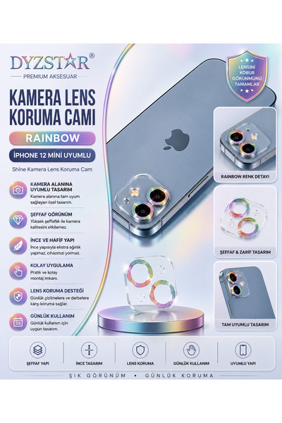 Generic Brand Apple iPhone 12 Compatible Rainbow Camera Lens Protection Glass...
