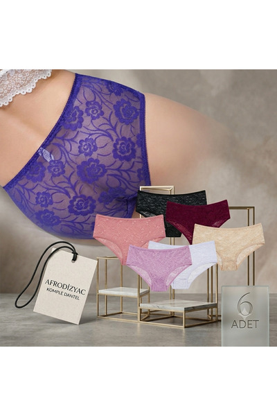Afrodizyac Set Bato din 6 piese, cu talie înaltă, din Lycra și dantelă (EXTRA...