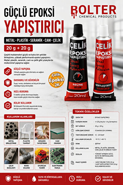 BOLTER CHEMİCAL PRODUCTS Epoksi Yapıştırıcı Metal Plastik Seramik Cam Çelik Y...