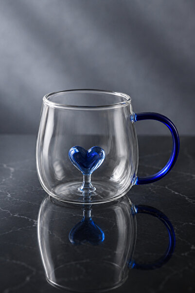 İnterlife Colorful 3D Heart Borosilicate Mug Heat Resistant Special Design Gift