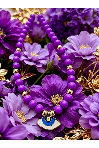 ayoljewelry Purple Nazar Beaded Gold Detailed Bijouterie Necklace