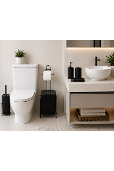 metalshop 6 Parça Banyo Seti Metal Stantlı Çöp Kovalı Wc Kağıtlık Ve Tuvalet ...