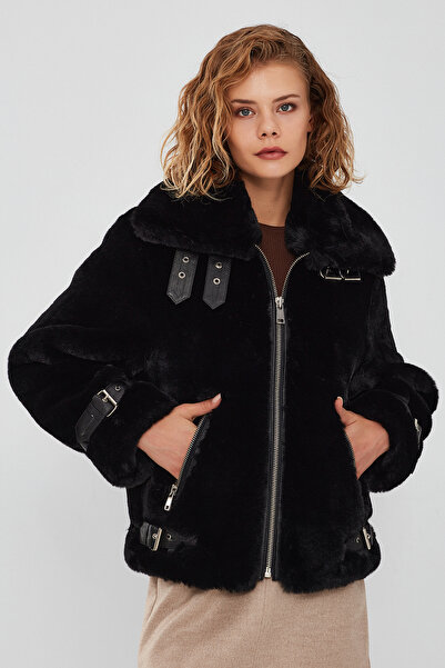 Derimod Anabel Kadın Siyah Teddy Deri Mont 21WGD5952FF