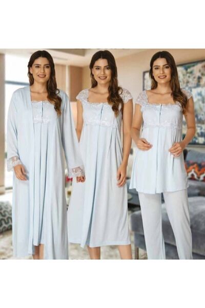 Generic Brand طقم بيجامة وقميص نوم للحوامل باللون الأزرق للنساء 2305