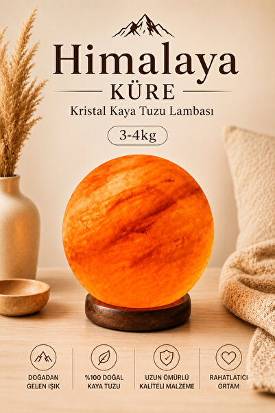 ANADOLU HASAT Himalaya Küre Kaya Tuzu Lambası 4-5 Kg Ahşap Tabanlı 1,5 Metre ...