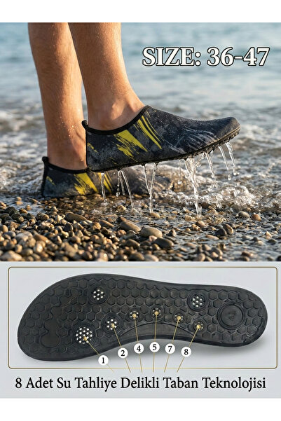 Sea&Blue Black and Yellow Patterned Non-Slip Sole Sea Shoes - Flexible Beach ...