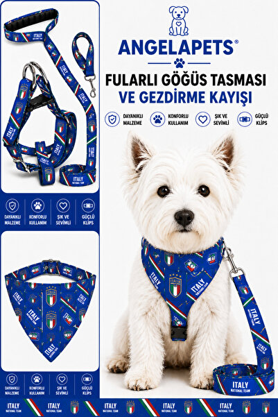 Angelapets Adjustable Printed Scarf, Chest Harness and Travel Strap Set World...