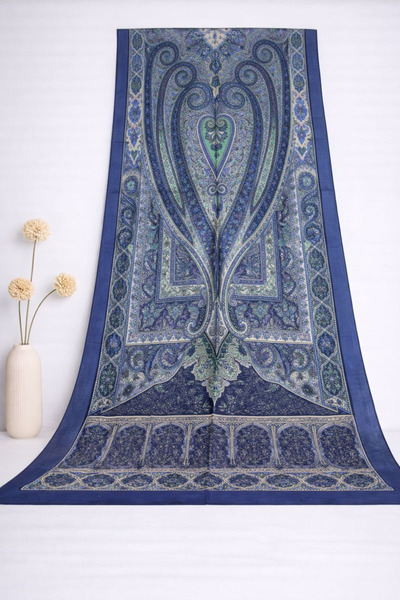 SHAWL SECRET شال قطني عرقي فاخر 2 - 52872 أخضر داكن كحلي