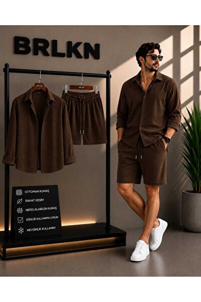BRLKN Men's Long Sleeve Shirt Shorts Ottoman Set