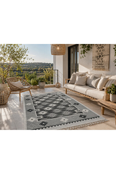 OEM Covor tradițional cu două fețe, 80 x 125 cm, gri și alb,