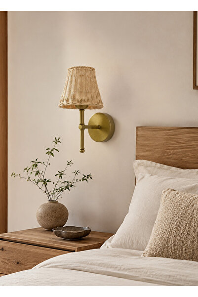 Maison Avf Rattan Eskitme Gold Kablosuz Pilli Ledli Duvar Aydınlatması Aplik