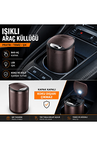 Space Işıklı Tuşlu Araç Küllüğü Kahve - ICKU61-1