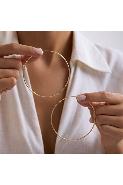 Sembol Gold 14K Altın Halka Küpe 1,2 mm 7.5 cm GİZLİ KİLİT
