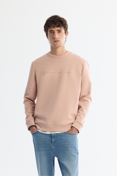 Avva Men's Pink Crew Neck Cotton Printed Elastane Regular Fit Sweatshirt A42Y...