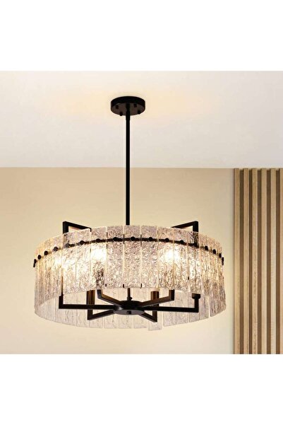 PAN HOME Lucent 6-lights E14 Glass Hanging Pendant Lamp Dia 62x28cm - Black