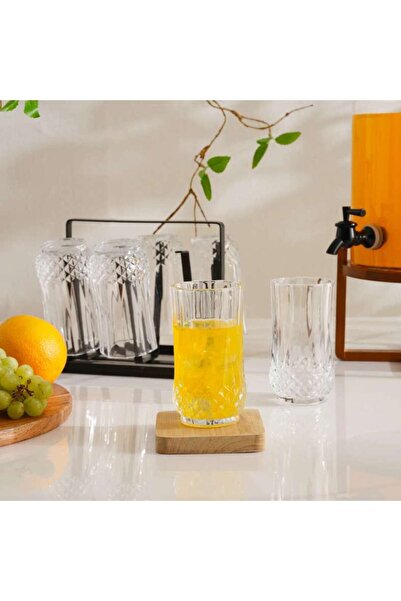 PAN HOME طقم أكواب زجاجية فاريس من 6 قطع مع حامل حديدي سعة 250 مل - شفاف
