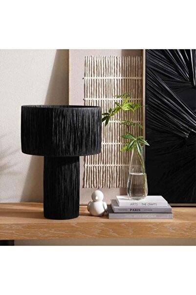 PAN HOME مصباح طاولة ميسباب E27 رافيا بقطر 36×51 سم - أسود