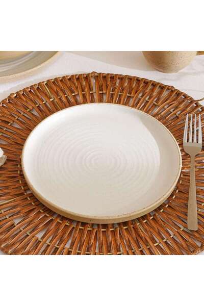PAN HOME Sienna Spiral Stoneware Side Plate Dia21cm -white & Light Brown