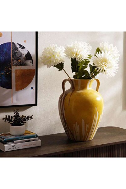PAN HOME مزهرية سيراميك سيرين بمقابض 33.7×33.7×45 سم - أصفر