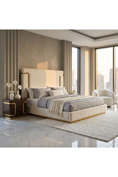 PAN HOME سرير كينج تشاندني 180×200 سم مبطن - بيج وذهبي