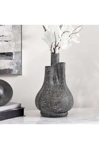 PAN HOME مزهرية كلير من البولي ريزين للديكور 25x22x40 سم - رمادي