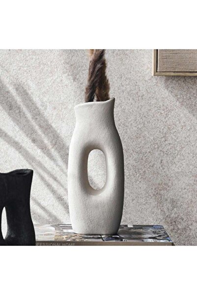 PAN HOME Vesna Stoneware Hollow Vase 10x6.5x24cm - White