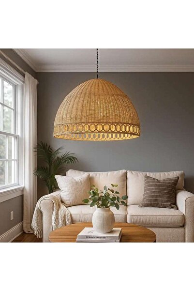 PAN HOME مصباح معلق من الخيزران E27 من يولو مقاس 57×36 سم - بني فاتح