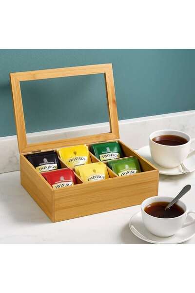 PAN HOME Bamboo 6-division Tea Box Natural 25x17x8cm