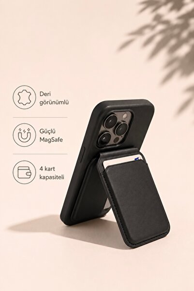 KZN TECH iPhone Uyumlu MagSafe Destekli Standlı Deri Görünümlü Kartlık Manyet...