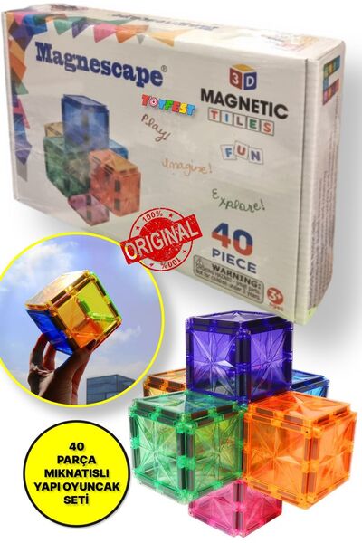 TOYFEST Magnescape Magnetic Tiles Mıknatıslı 3D Yapı Oyuncağı Seti- 40 Parça