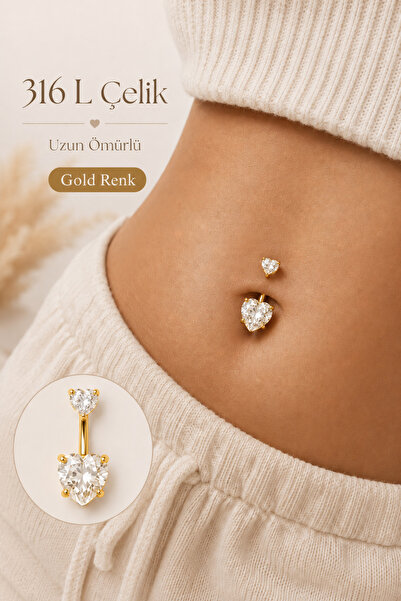 Sacce Scarves&Accessories Çelik Kalp Model Tektaş Göbek Piercing Gold